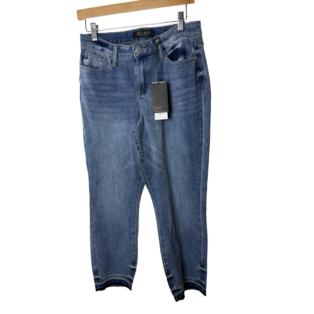 Judy Blue Boyfriend Fit Medium Wash Raw Hem Stretch Jeans JB88208 Thermal 5/27